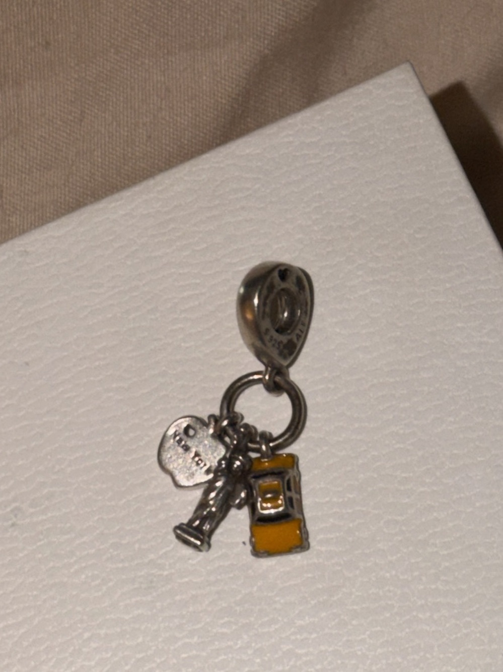 Silver Charm Dangle with Yellow Enamel Gas Pump